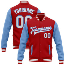 Charger l'image dans la galerie, Custom Red White-Light Blue Bomber Full-Snap Varsity Letterman Two Tone Jacket
