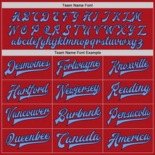 Load image into Gallery viewer, Custom Red Light Blue-Navy Bomber Full-Snap Varsity Letterman Two Tone Jacket