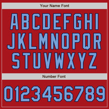 Load image into Gallery viewer, Custom Red Light Blue-Navy Bomber Full-Snap Varsity Letterman Two Tone Jacket