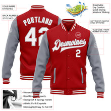 Charger l'image dans la galerie, Custom Red White-Gray Bomber Full-Snap Varsity Letterman Two Tone Jacket