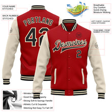 Charger l'image dans la galerie, Custom Red Black-Cream Bomber Full-Snap Varsity Letterman Two Tone Jacket