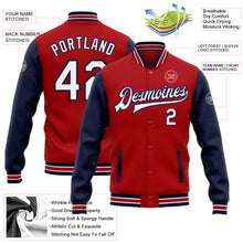 Laden Sie das Bild in den Galerie-Viewer, Custom Red White-Navy Bomber Full-Snap Varsity Letterman Two Tone Jacket