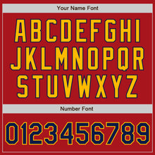 Загрузить изображение в средство просмотра галереи, Custom Red Navy-Gold Bomber Full-Snap Varsity Letterman Two Tone Jacket