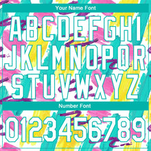 Load image into Gallery viewer, Custom Graffiti Pattern White-Aqua Abstract Watercolor 3D Bomber Full-Snap Varsity Letterman Jacket