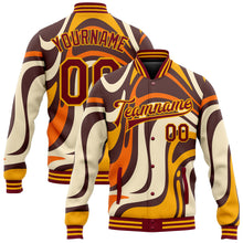 Load image into Gallery viewer, Custom Graffiti Pattern Crimson-Gold Groovy Psychedelic 3D Bomber Full-Snap Varsity Letterman Jacket
