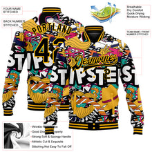 Загрузить изображение в средство просмотра галереи, Custom Graffiti Pattern Black-Gold Hipster Lifestyle 3D Bomber Full-Snap Varsity Letterman Jacket