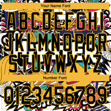 Load image into Gallery viewer, Custom Graffiti Pattern Black-Gold Hipster Lifestyle 3D Bomber Full-Snap Varsity Letterman Jacket

