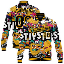 Загрузить изображение в средство просмотра галереи, Custom Graffiti Pattern Black-Gold Hipster Lifestyle 3D Bomber Full-Snap Varsity Letterman Jacket
