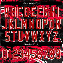 Загрузить изображение в средство просмотра галереи, Custom Graffiti Pattern Red-White Dark Black Abstract Urban Street Art 3D Bomber Full-Snap Varsity Letterman Jacket