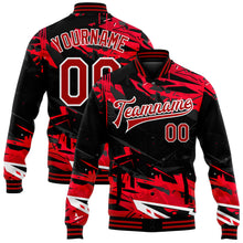 Загрузить изображение в средство просмотра галереи, Custom Graffiti Pattern Red-White Dark Black Abstract Urban Street Art 3D Bomber Full-Snap Varsity Letterman Jacket