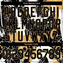 Load image into Gallery viewer, Custom Graffiti Pattern Black-Old Gold Grunge Art 3D Bomber Full-Snap Varsity Letterman Jacket