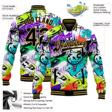 Загрузить изображение в средство просмотра галереи, Custom Graffiti Pattern Black-Old Gold Grunge Urban Street Art 3D Bomber Full-Snap Varsity Letterman Jacket