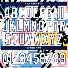 Load image into Gallery viewer, Custom Graffiti Pattern White-Royal Grunge Art 3D Bomber Full-Snap Varsity Letterman Jacket