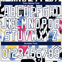 Load image into Gallery viewer, Custom Graffiti Pattern White-Royal Grunge Art 3D Bomber Full-Snap Varsity Letterman Jacket