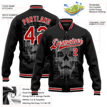 Load image into Gallery viewer, Custom Black Red-White Skull Fashion 3D Bomber Full-Snap Varsity Letterman Jacket