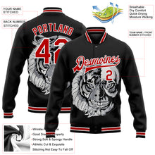 Load image into Gallery viewer, Custom Black Red-White Skull Fashion 3D Bomber Full-Snap Varsity Letterman Jacket