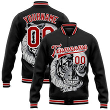 Load image into Gallery viewer, Custom Black Red-White Skull Fashion 3D Bomber Full-Snap Varsity Letterman Jacket