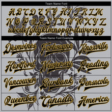 Load image into Gallery viewer, Custom Gray Black-Old Gold Skull With Flowers 3D Bomber Full-Snap Varsity Letterman Two Tone Jacket
