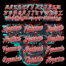 Load image into Gallery viewer, Custom Black Red-White Skull With Headphones 3D Bomber Full-Snap Varsity Letterman Jacket