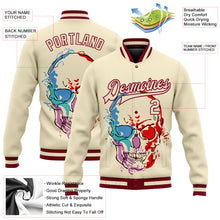 Charger l'image dans la galerie, Custom Cream Maroon Skull Fashion 3D Bomber Full-Snap Varsity Letterman Jacket