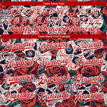 Load image into Gallery viewer, Custom Black Red-White Skull With Flower 3D Bomber Full-Snap Varsity Letterman Jacket