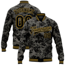 Load image into Gallery viewer, Custom Black Old Gold Skull Fashion 3D Bomber Full-Snap Varsity Letterman Jacket