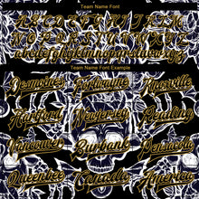 Load image into Gallery viewer, Custom Black Old Gold Skull With Peonies 3D Bomber Full-Snap Varsity Letterman Jacket