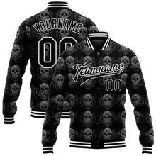 Load image into Gallery viewer, Custom Black White Skull Fashion 3D Bomber Full-Snap Varsity Letterman Jacket