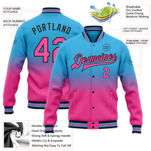 Charger l'image dans la galerie, Custom Sky Blue Pink-Black Bomber Full-Snap Varsity Letterman Fade Fashion Jacket
