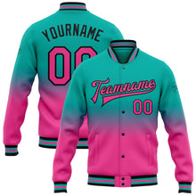 Charger l'image dans la galerie, Custom Aqua Pink-Black Bomber Full-Snap Varsity Letterman Fade Fashion Jacket