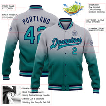 Charger l'image dans la galerie, Custom Gray Teal-Navy Bomber Full-Snap Varsity Letterman Fade Fashion Jacket