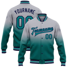 Charger l'image dans la galerie, Custom Gray Teal-Navy Bomber Full-Snap Varsity Letterman Fade Fashion Jacket