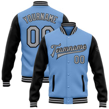Load image into Gallery viewer, Custom Light Blue Gray-Black Bomber Full-Snap Varsity Letterman Two Tone Jacket