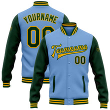 Load image into Gallery viewer, Custom Light Blue Green-Gold Bomber Full-Snap Varsity Letterman Two Tone Jacket