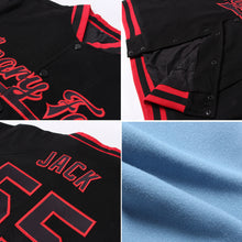 Load image into Gallery viewer, Custom Light Blue Pink-Black Bomber Full-Snap Varsity Letterman Two Tone Jacket
