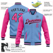 Load image into Gallery viewer, Custom Light Blue Pink-Black Bomber Full-Snap Varsity Letterman Two Tone Jacket
