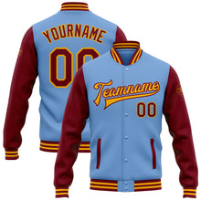 Load image into Gallery viewer, Custom Light Blue Crimson-Gold Bomber Full-Snap Varsity Letterman Two Tone Jacket