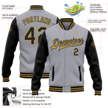 Load image into Gallery viewer, Custom Gray Black-Old Gold Bomber Full-Snap Varsity Letterman Two Tone Jacket