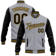 Load image into Gallery viewer, Custom Gray Black-Old Gold Bomber Full-Snap Varsity Letterman Two Tone Jacket