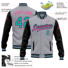 Загрузить изображение в средство просмотра галереи, Custom Gray Aqua Black-Pink Bomber Full-Snap Varsity Letterman Two Tone Jacket