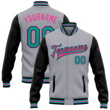 Загрузить изображение в средство просмотра галереи, Custom Gray Aqua Black-Pink Bomber Full-Snap Varsity Letterman Two Tone Jacket
