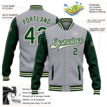 Load image into Gallery viewer, Custom Gray Green-Cream Bomber Full-Snap Varsity Letterman Two Tone Jacket