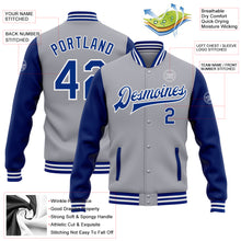 Загрузить изображение в средство просмотра галереи, Custom Gray Royal-White Bomber Full-Snap Varsity Letterman Two Tone Jacket