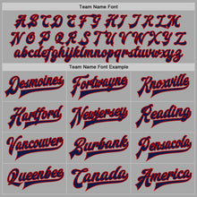 Load image into Gallery viewer, Custom Gray Navy-Red Bomber Full-Snap Varsity Letterman Two Tone Jacket