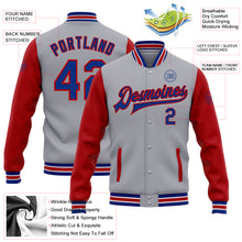 Загрузить изображение в средство просмотра галереи, Custom Gray Royal-Red Bomber Full-Snap Varsity Letterman Two Tone Jacket