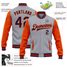 Load image into Gallery viewer, Custom Gray Navy-Orange Bomber Full-Snap Varsity Letterman Two Tone Jacket