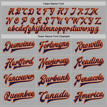 Load image into Gallery viewer, Custom Gray Navy-Orange Bomber Full-Snap Varsity Letterman Two Tone Jacket