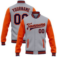 Load image into Gallery viewer, Custom Gray Navy-Orange Bomber Full-Snap Varsity Letterman Two Tone Jacket