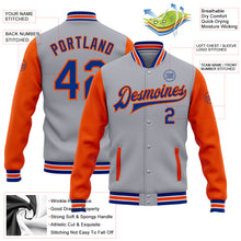 Загрузить изображение в средство просмотра галереи, Custom Gray Royal-Orange Bomber Full-Snap Varsity Letterman Two Tone Jacket