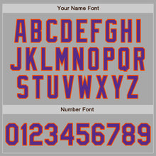 Laden Sie das Bild in den Galerie-Viewer, Custom Gray Purple-Orange Bomber Full-Snap Varsity Letterman Two Tone Jacket